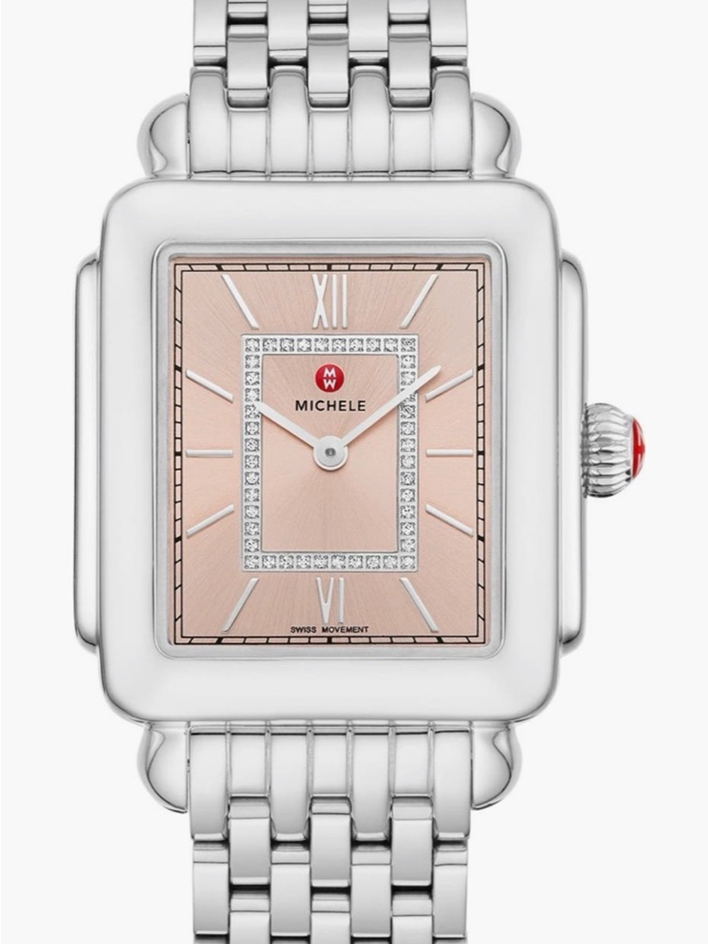 Michele Deco II Stainless Steel Watch with Rose Dial